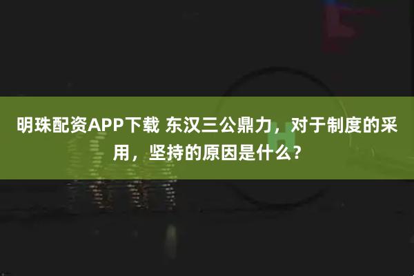 明珠配资APP下载 东汉三公鼎力,对于制度的采用,坚持的原因是什么?